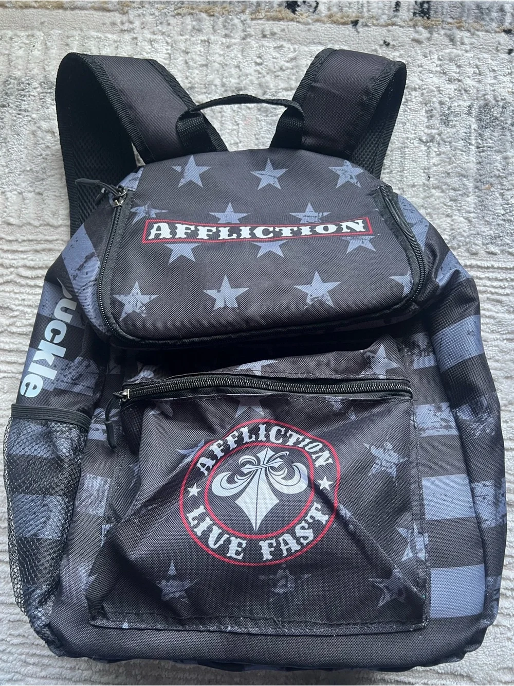 Men's Affliction Black and Gray Striped Travel Cooler Backpack